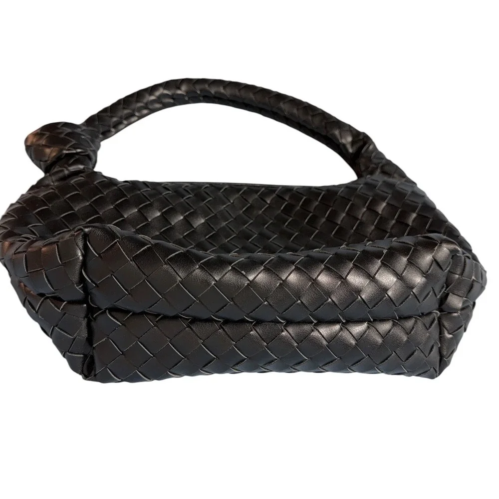 A New Day Woven Knot Handle Handbag Women Small Black Faux Leather Hobo Bag